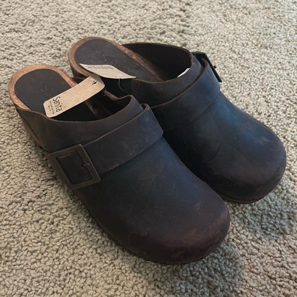 Sanita open back clogs brown